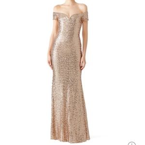 Badgley Mischka Blush Sequin Off Shoulder Gown